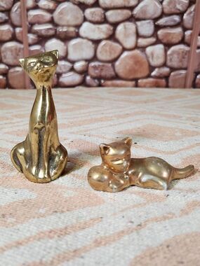 Brass Cat figurine and Japan Cat Figurine